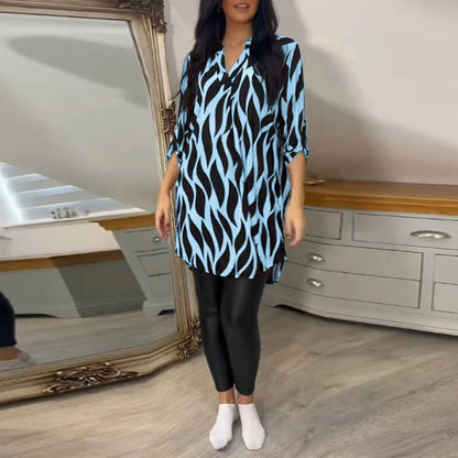 Printed Chiffon Notch Shirt