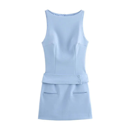 Chic Belted Sleeveless Cropped Dress