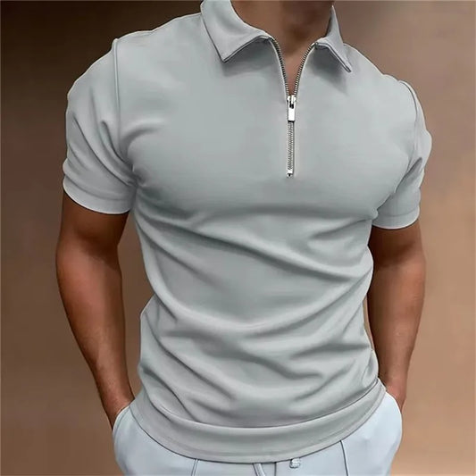 Men's Zipper Solid Polo Tee