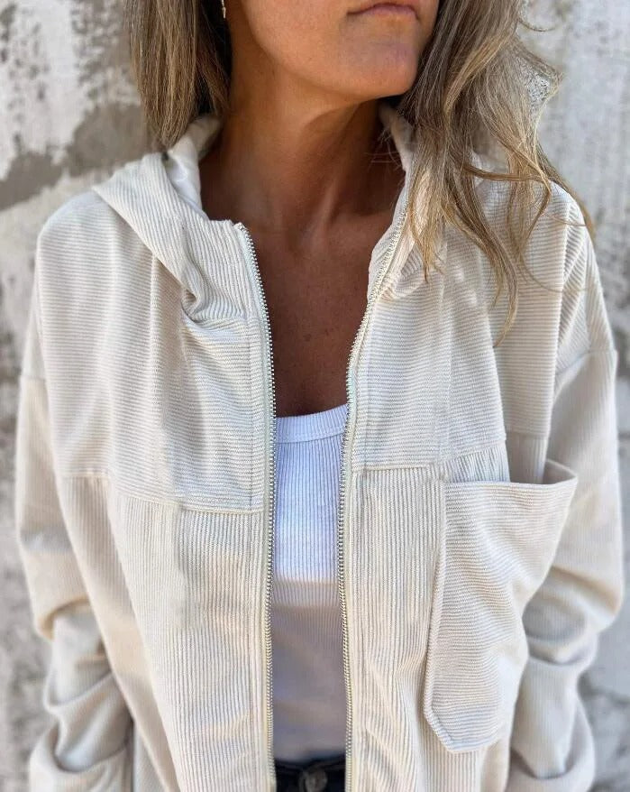 Cozy Cord Hooded Zip-Up Corduroy Jacket