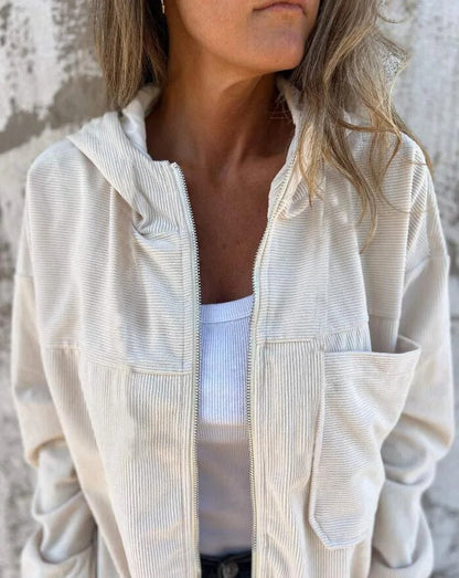 Cozy Cord Hooded Zip-Up Corduroy Jacket