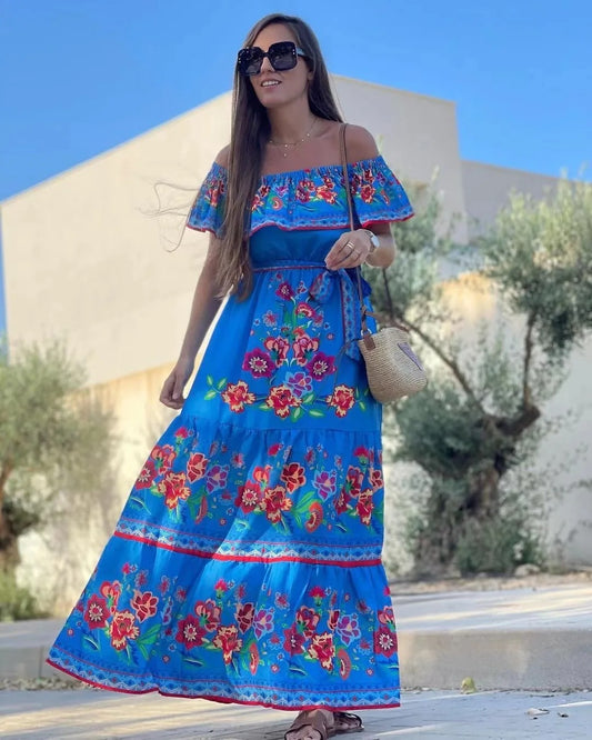 Red Bloom One-Shoulder Swing Dress