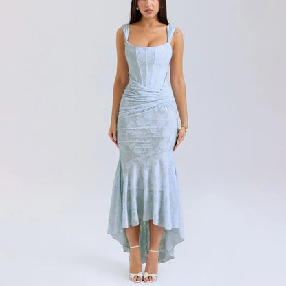 Elegant Backless Pleated Evening Dress