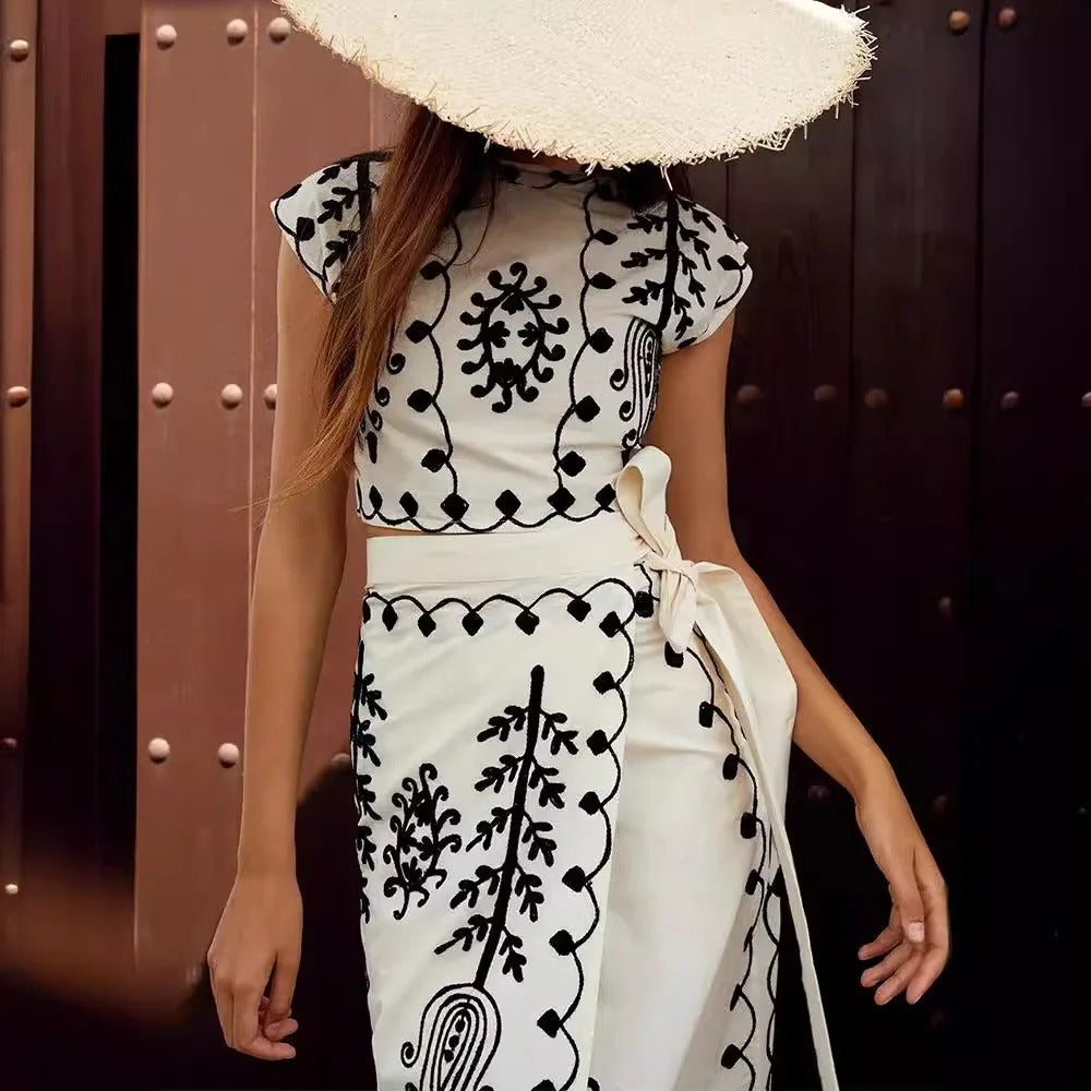 Boho Retro Print Skirt Set