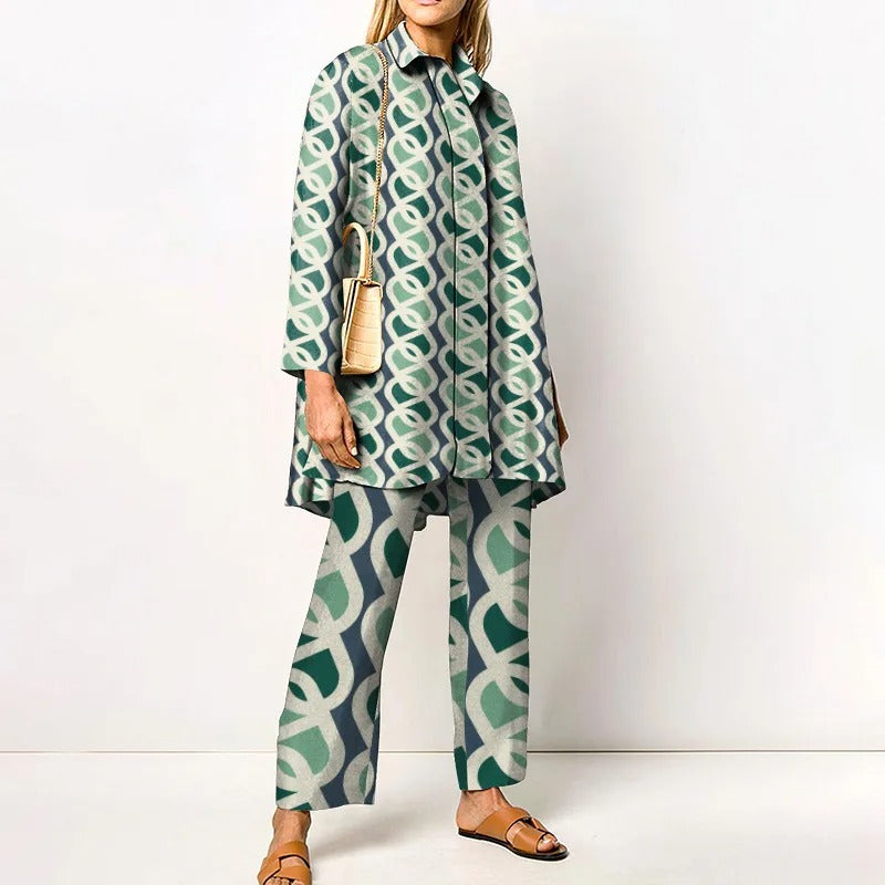 Vintage Print Loose Two-Piece Set