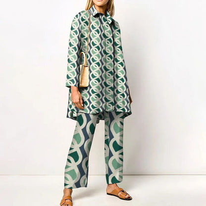 Vintage Print Loose Two-Piece Set