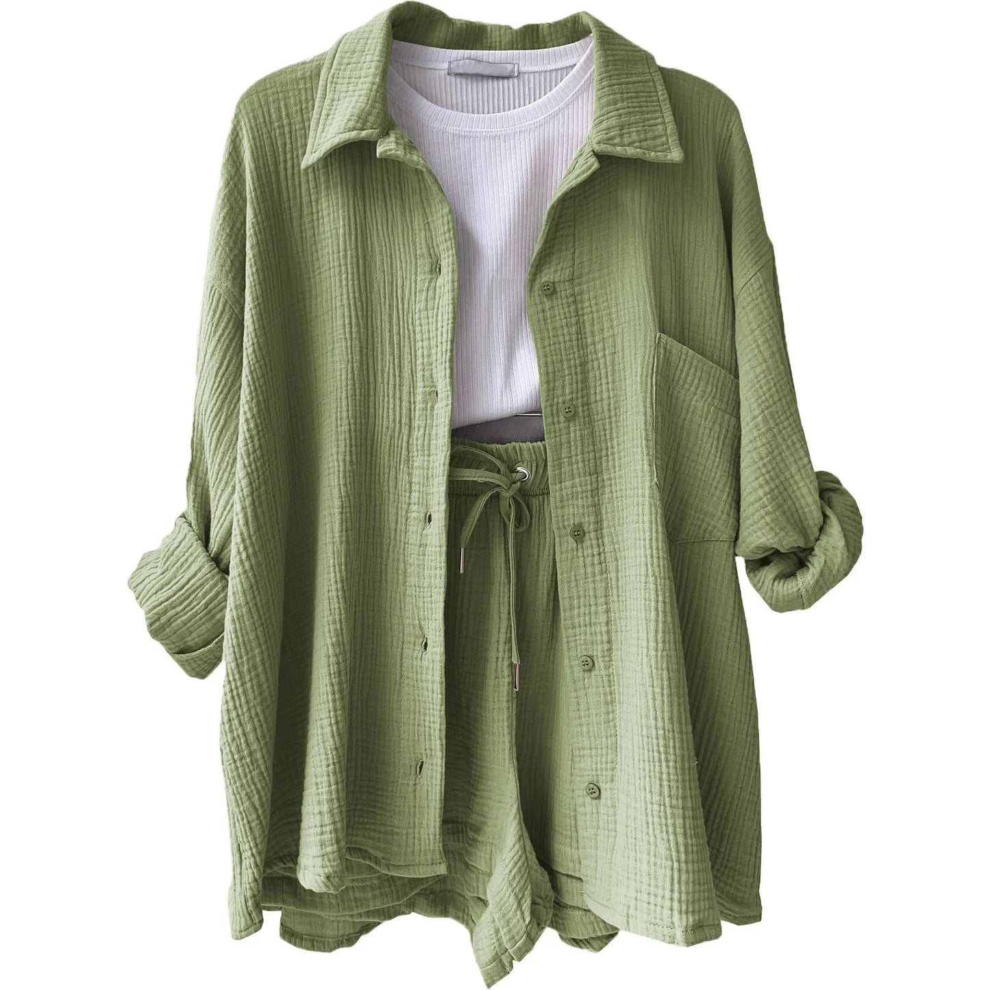 Two-Piece Button Up - Shorts & Vest Blouse