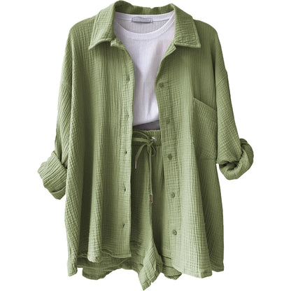 Two-Piece Button Up - Shorts & Vest Blouse