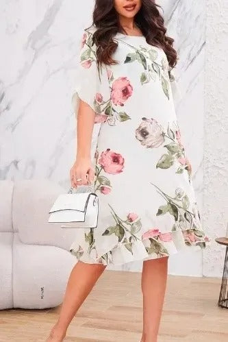 Elegant Printed Chiffon Round Dress
