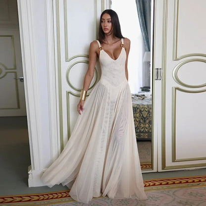 Elegant Slim Fit Mesh A-Line Dress