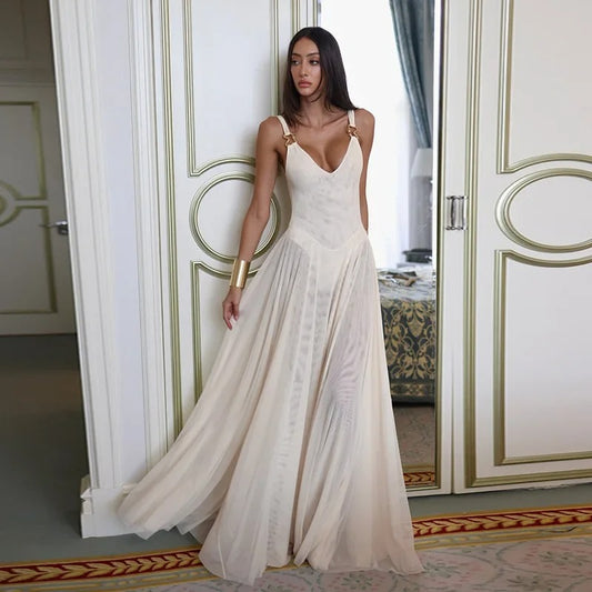 Elegant Slim Fit Mesh A-Line Dress
