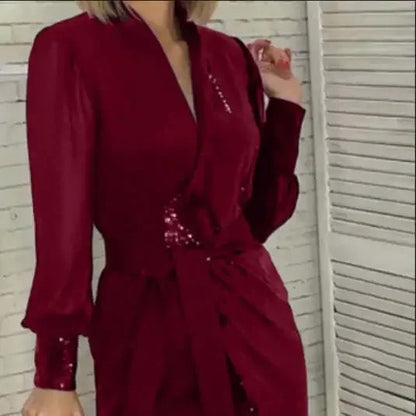 Sequin Glam V-Neck Mini Dress
