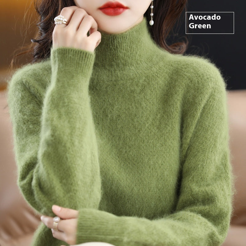 Mink Sweater Women's Half Turtleneck Loose Thick Short