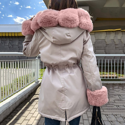 Women's Hooded Long-sleeve Warm Zippered Cotton Coat