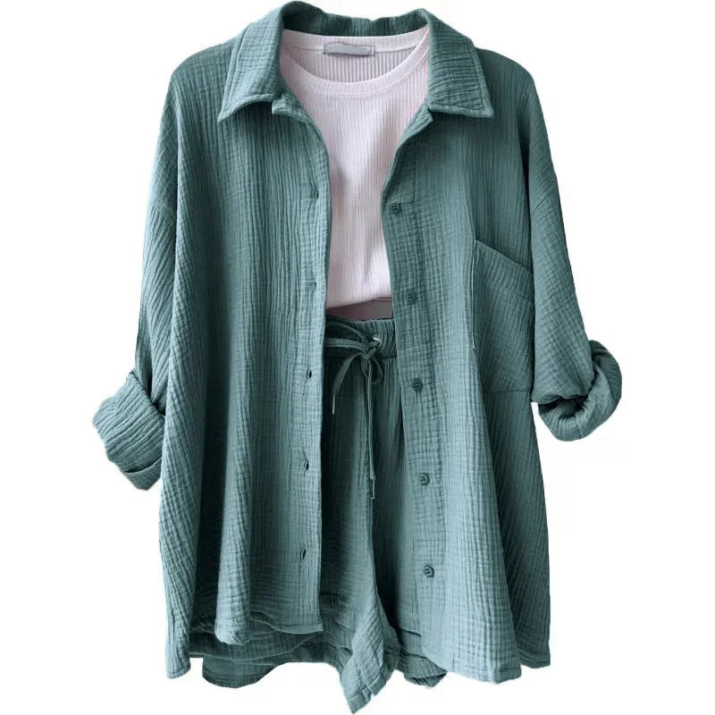 Two-Piece Button Up - Shorts & Vest Blouse