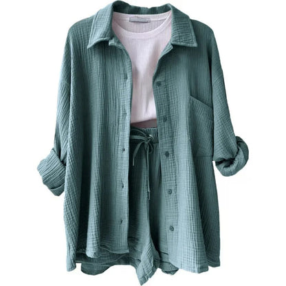 Two-Piece Button Up - Shorts & Vest Blouse