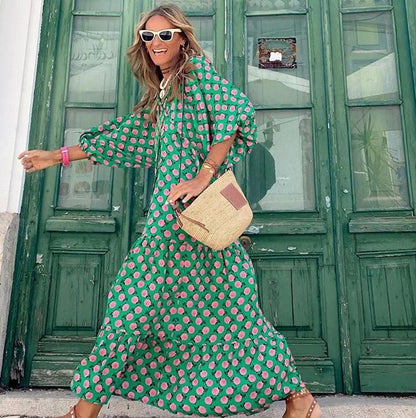 Geometric Print Bubble Sleeve Dress