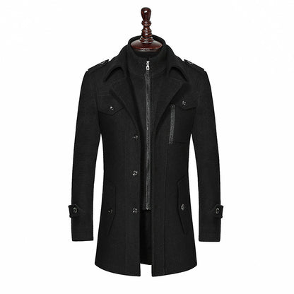 Men's Woolen Coat Double Collar  Zipper Jacket