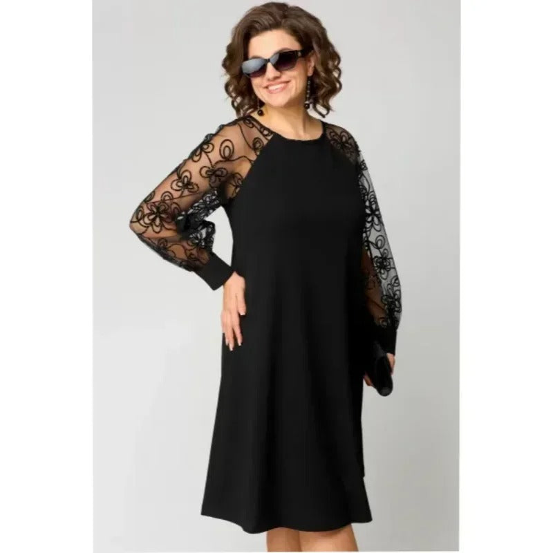 Elegant Black Lace Patchwork Party Dress