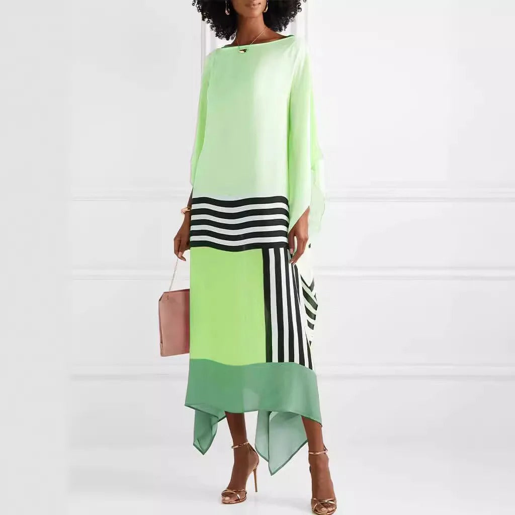 Elegant Boho Striped Patchwork Maxi Dress