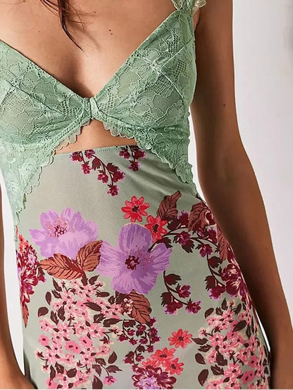 Rose Whisper Lace Floral Slit Dress