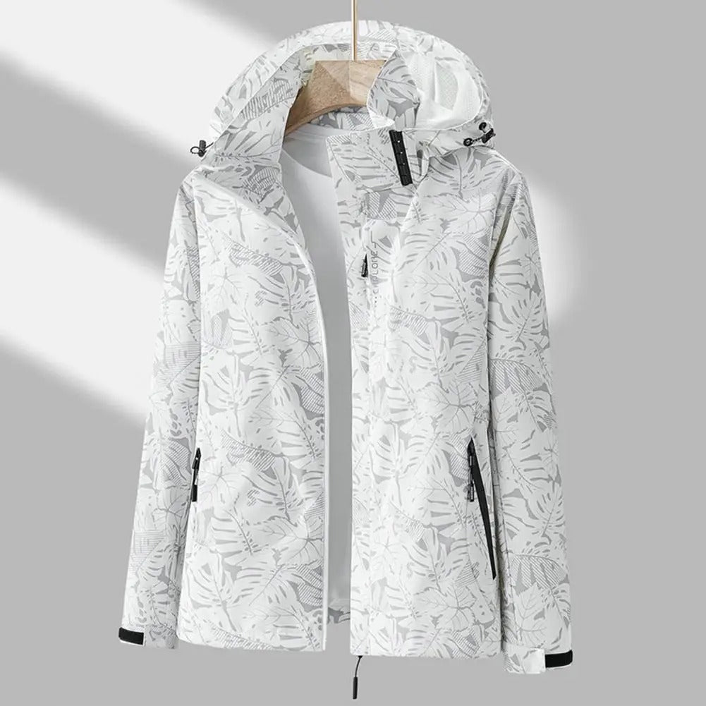 Leaf Print Waterproof Windbreaker Jacket