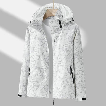 Leaf Print Waterproof Windbreaker Jacket