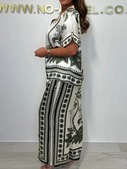 Satin Breeze V-Neck Two-Piece Set