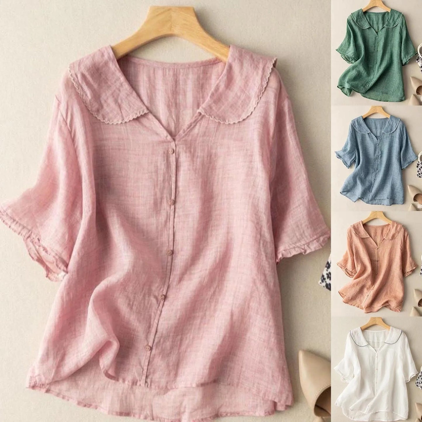 Classic Navy Collar Summer Blouse