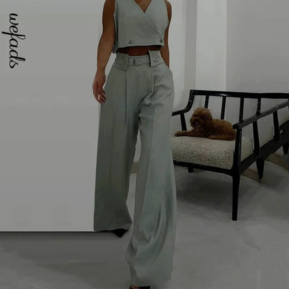 V-Neck Sleeveless Pants Set