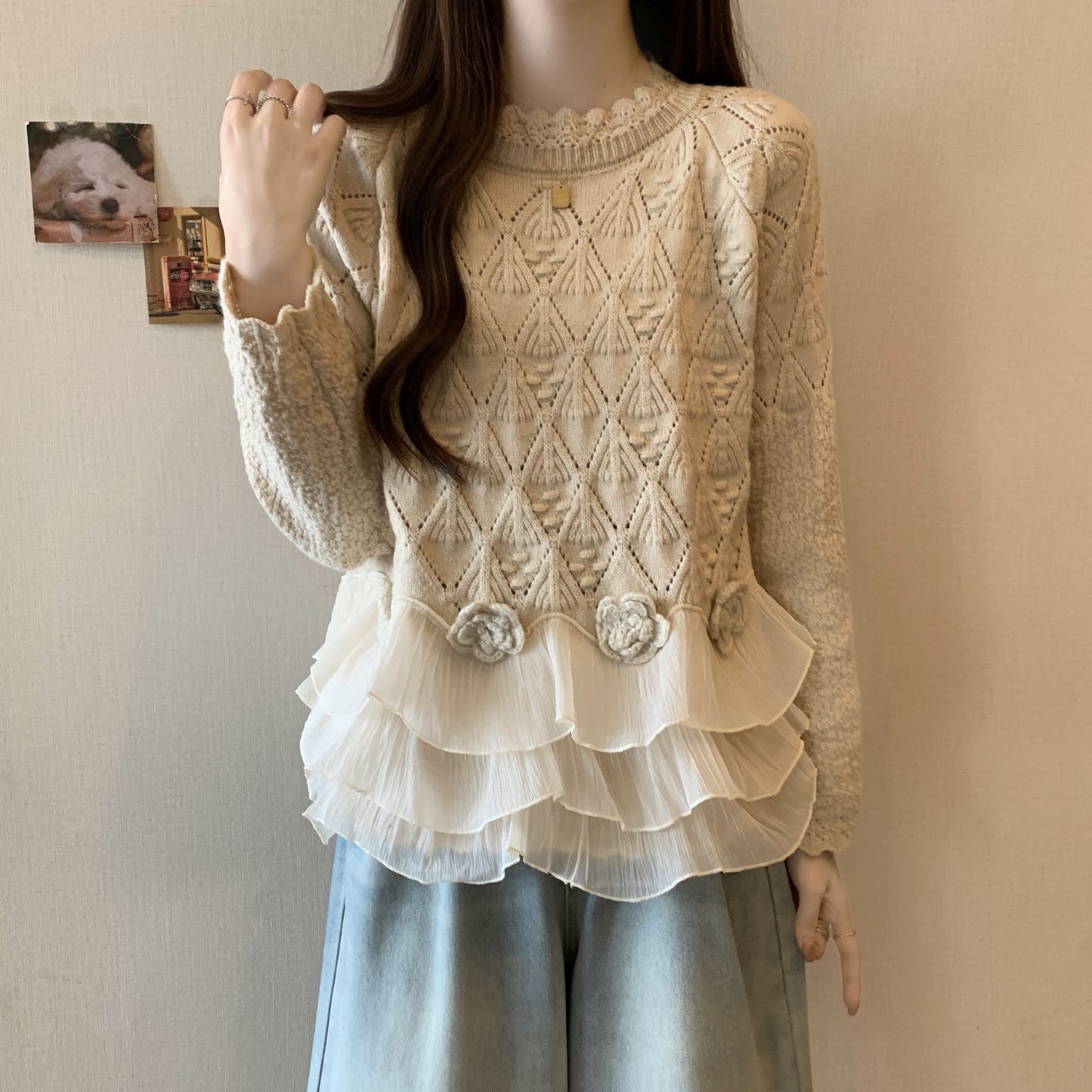 Women's Rose Lace Edge Sweater