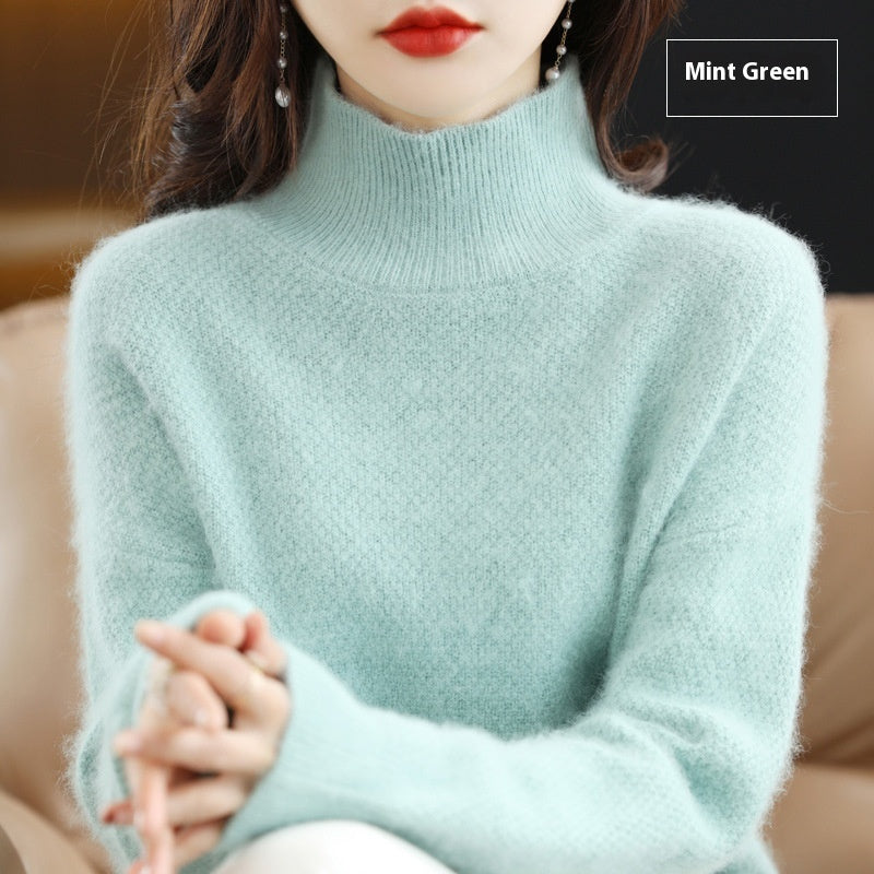 Mink Sweater Women's Half Turtleneck Loose Thick Short