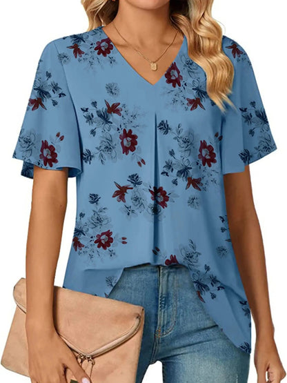 Floral V-Neck Summer Tee for Women