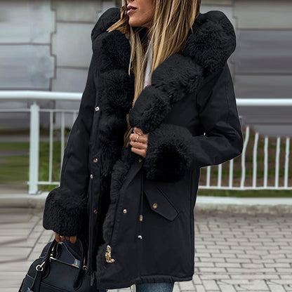 Women's Hooded Long-sleeve Warm Zippered Cotton Coat