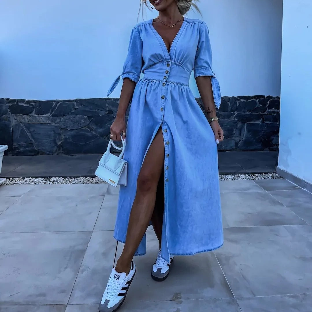 Vintage Lace-Up Denim Dress