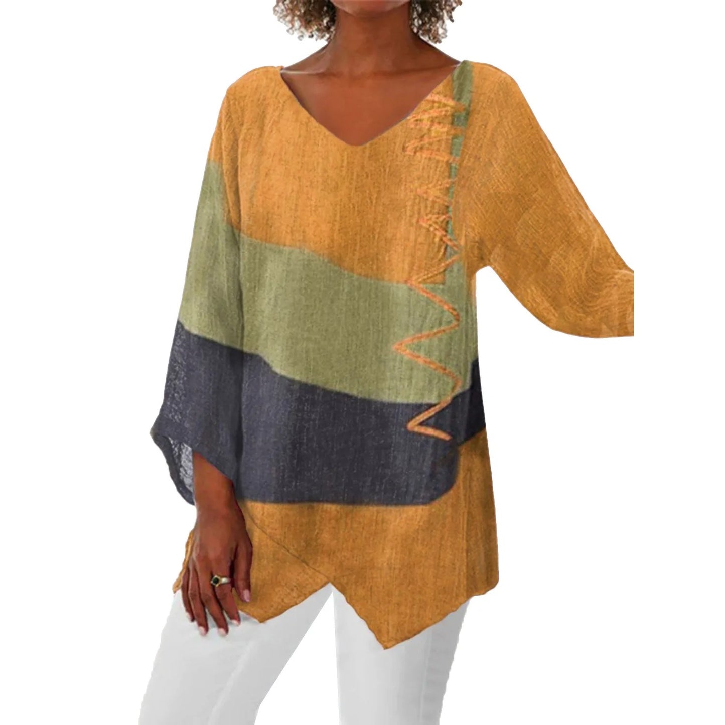 Chic Patchwork V-Neck Tee