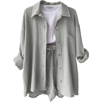 Two-Piece Button Up - Shorts & Vest Blouse
