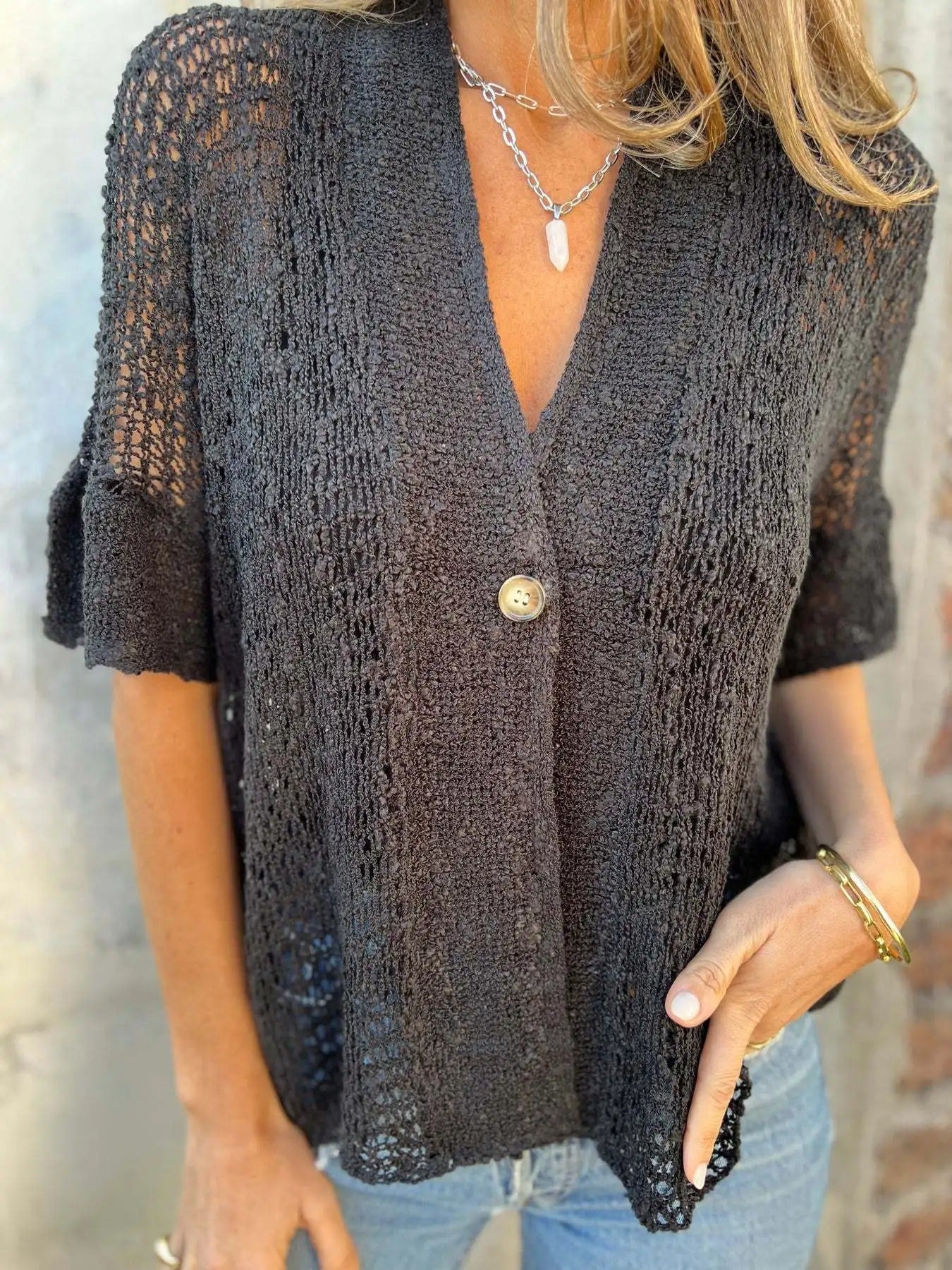 Hollow Out V-Neck Cardigan Top