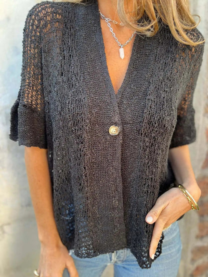 Hollow Out V-Neck Cardigan Top