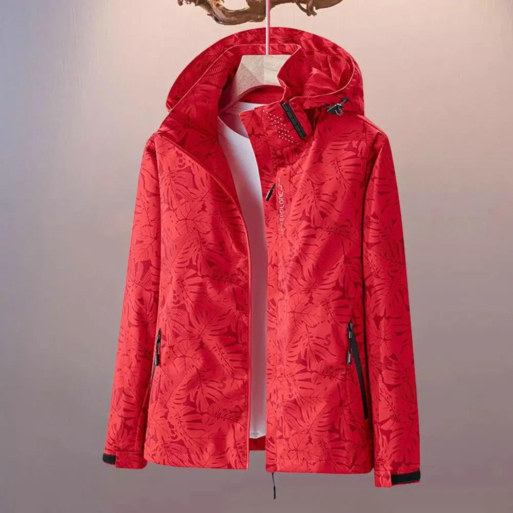 Leaf Print Waterproof Windbreaker Jacket
