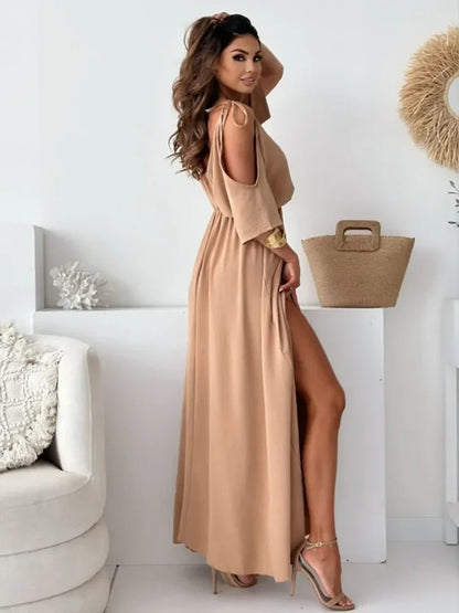 Flirty Sleeveless Off-Shoulder Maxi Dress