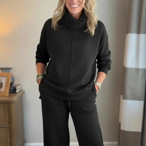 Women's Casual Two-Piece Set Hooded High-Neck Top