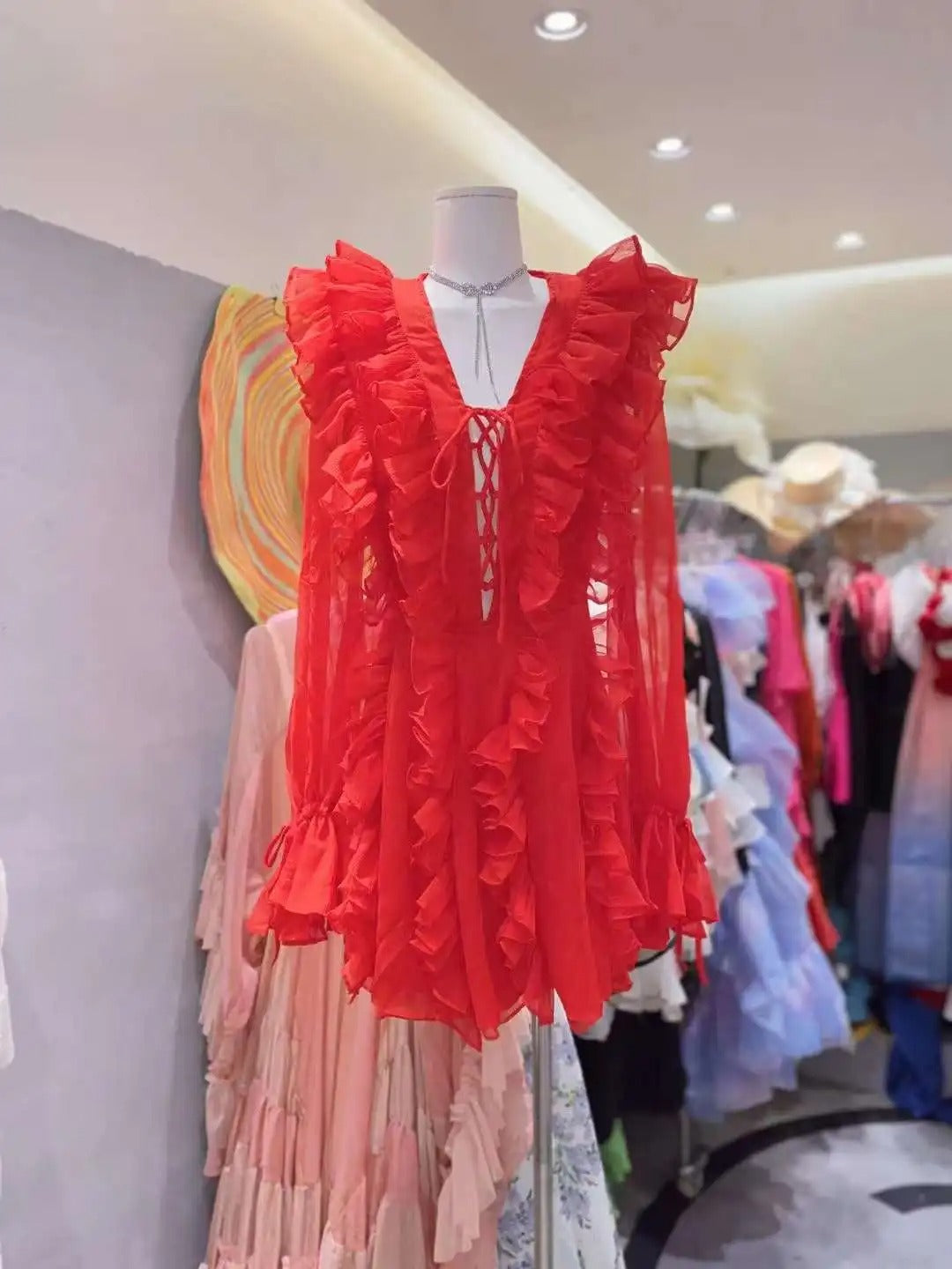 Sexy Sheer Lace Mesh Shirt Dress