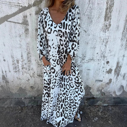 Retro Leopard Print V-Neck Dress