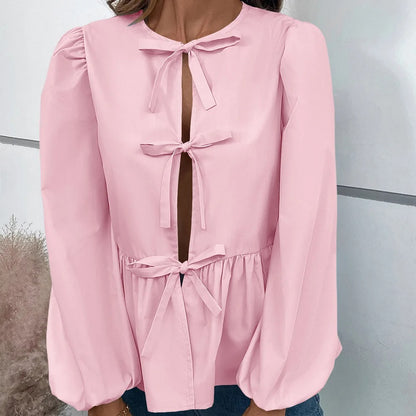 Bow Tie Puff Sleeve Blouse