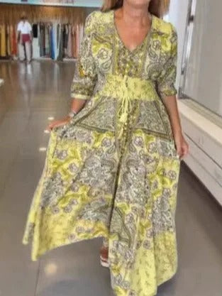 Boho Bloom V-Neck Maxi Dress