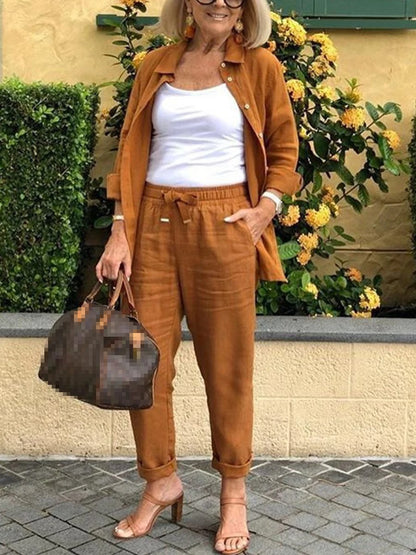 Cotton Linen Button Shirt & Pants Set
