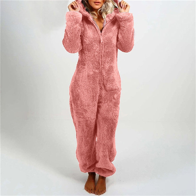 Furry Jumpsuit Hooded Pajamas