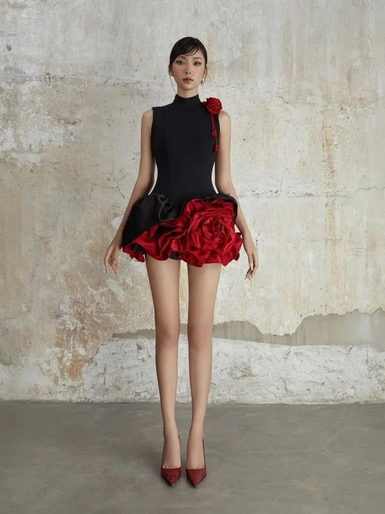3D Floral Patchwork A-Line Dress