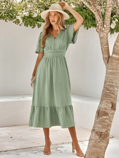 Elegant Lotus Sleeve Summer Dress
